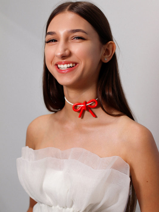 Ceramic Bow Pendant in Red